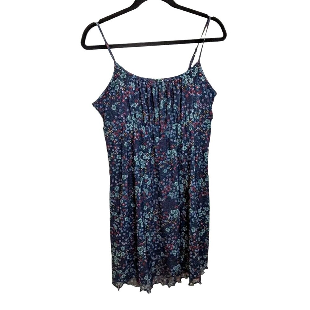 Take Pride Mini Dress Dark Ditsy Floral Smocked Lettuce Hem Y2K Boho Small